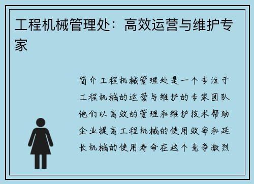 工程机械管理处：高效运营与维护专家