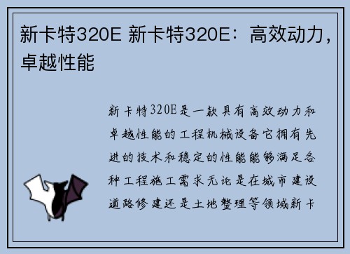 新卡特320E 新卡特320E：高效动力，卓越性能