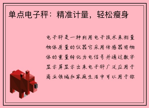 单点电子秤：精准计量，轻松瘦身